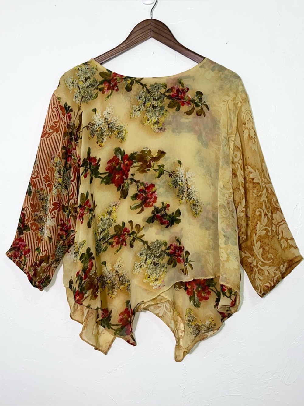 Vintage Sterling Style Floral Mixed Print Kimono Sleeve Blouse One Size